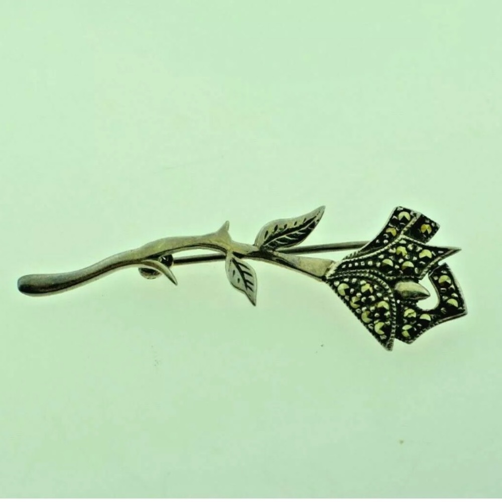 Sterling silver rose flower brooch pin